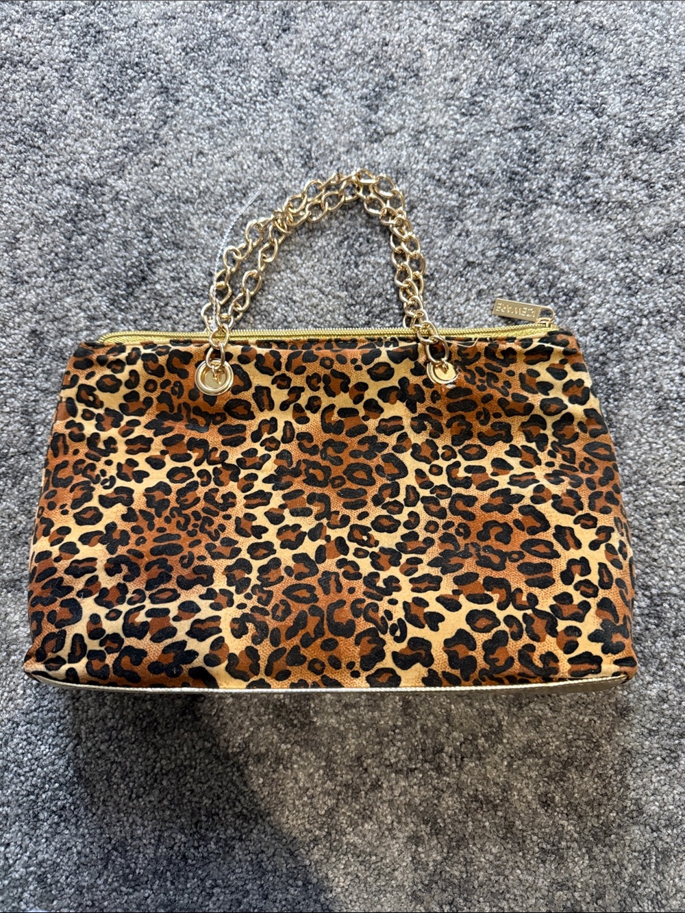 Leopard Print Chain Handle Tote Bag - Gold Hardware
